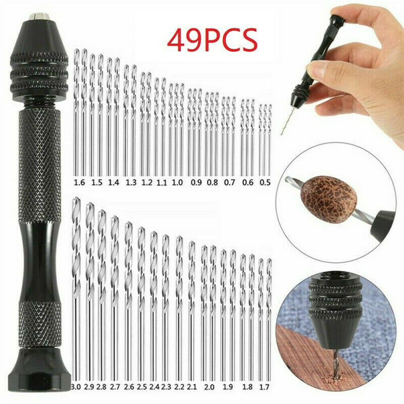 49Pcs Micro Pin Vise Hand Twist Drill Bit Hobby 0.5-3mm Precision Rotary Tool