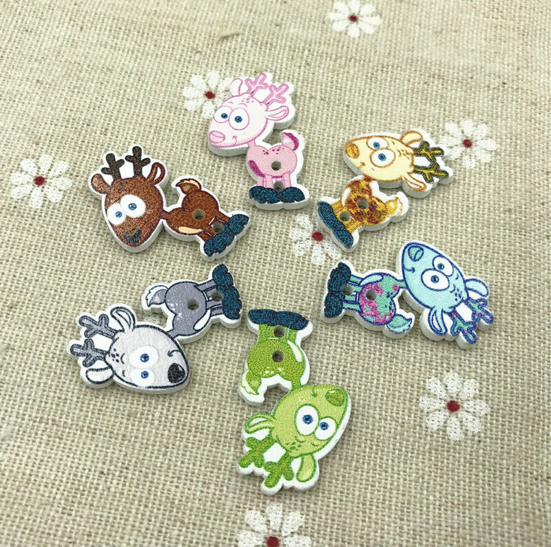 50pcs Cartoon Deer animal Wooden buttons Sewing 2-holes DIY scrapbooking 28mm