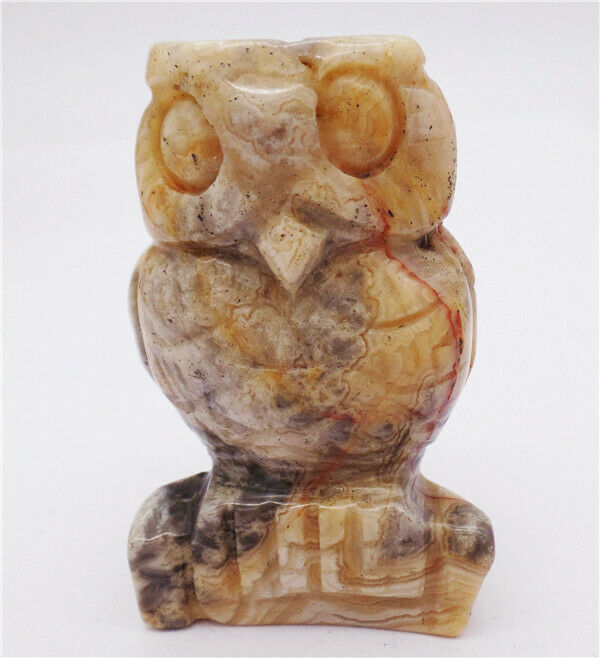 63x38x28mm Natural Crazy Lace Agate Carved Owl Decoration Healing Statue HH8094