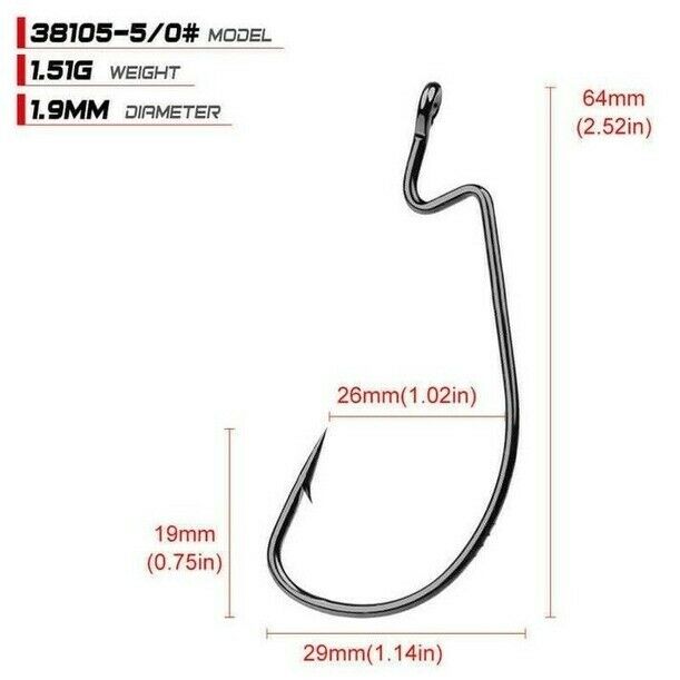 50/Box High Carbon Steel Fishing Hooks Mixed size Worm Hook Sharp Jigging Hookss