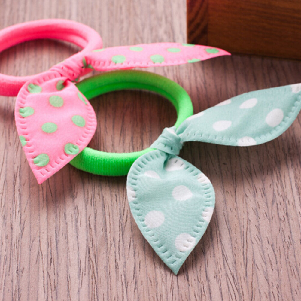 10pcs Rabbit Ears Hair Holders Hair Accessories Child Girl Rubber HairBan.l8