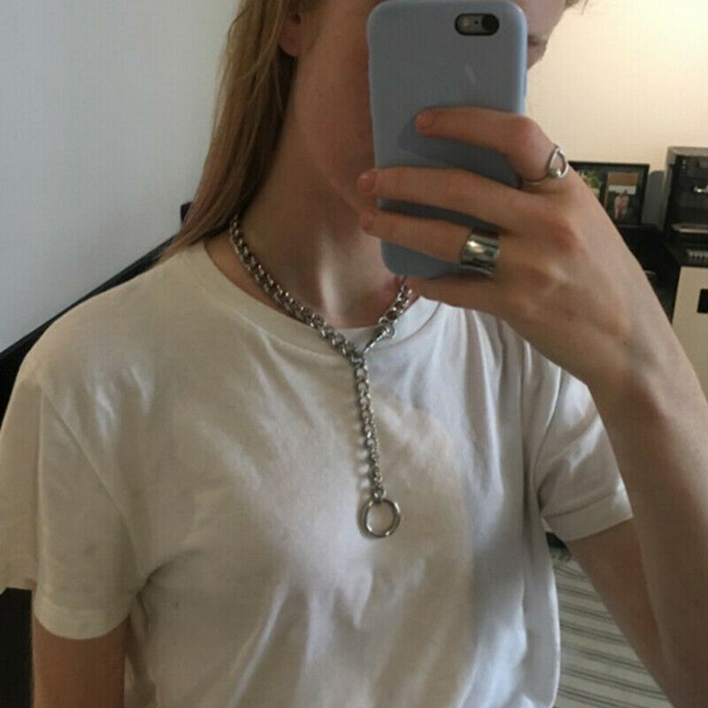 Punk Gothic Rock Round Metal Chain Choker Collar Necklace Pendant.l8