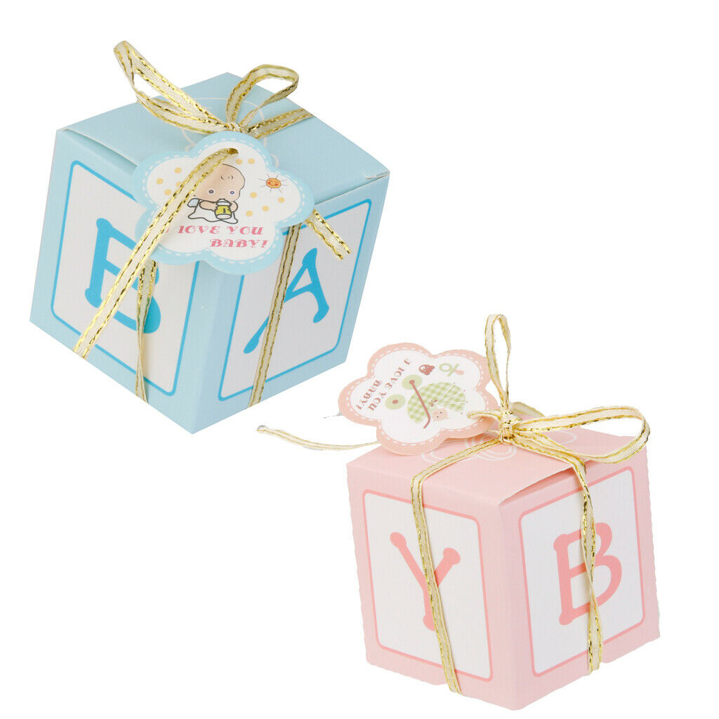 12x Ribbon Box Boy Girl Party Favor Gifts Candy Wrapping Case w/Labels Pink