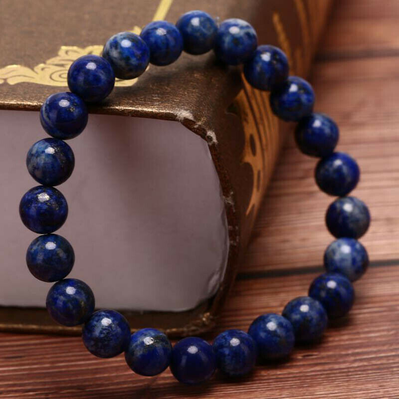 Natural 8mm Lapis Lazuli Beads Bracelets Unisex Elastic Bangle Jewelry Gif.l8