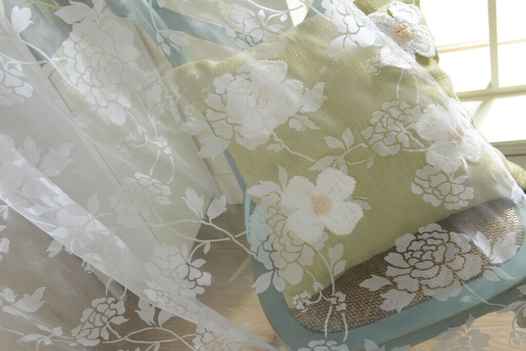 Flocking Peony Sheer Voile Curtain Window Balcony