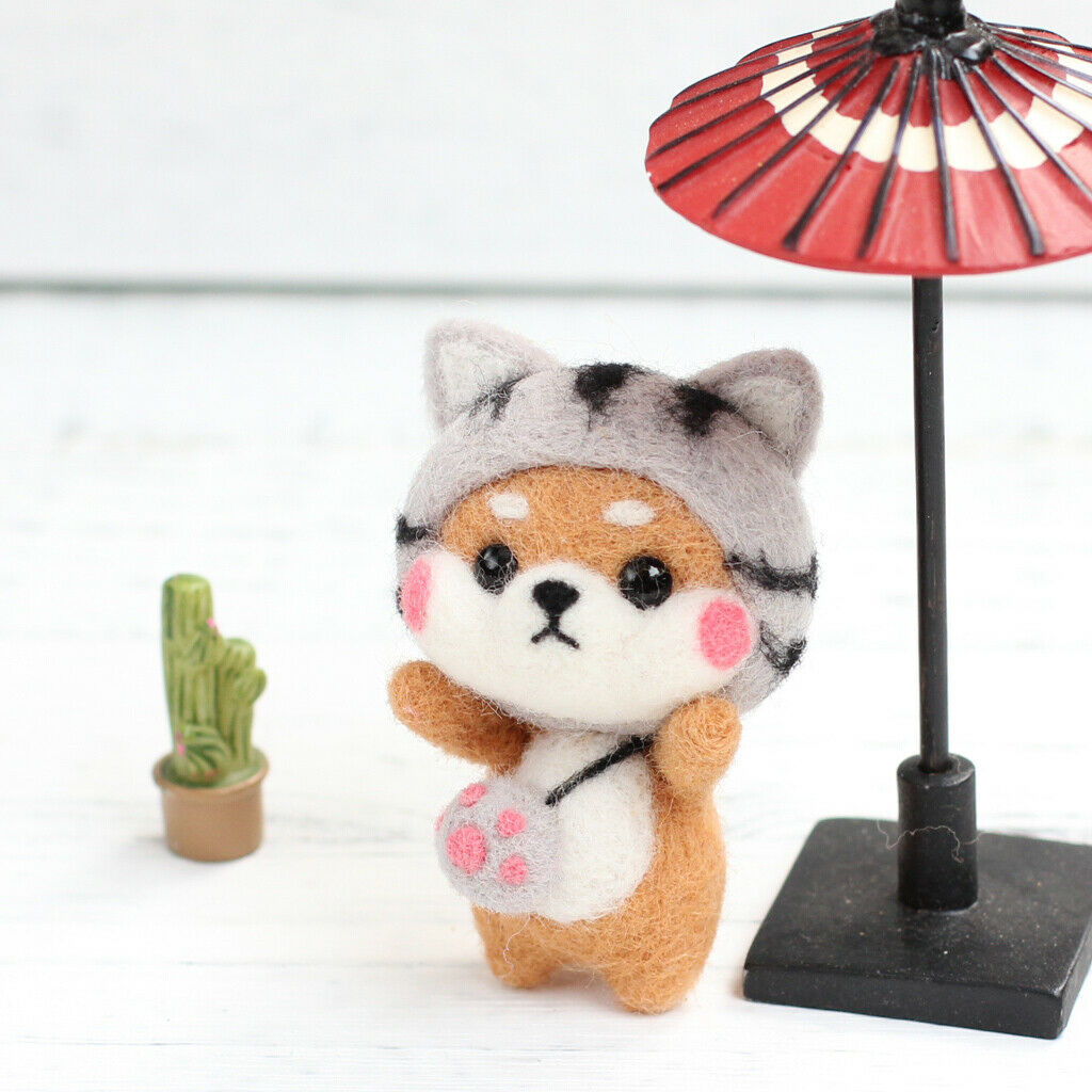 4 Sets Cute Shiba Inu Needle Felting Kits Tutorials Roving Needlecraft Home