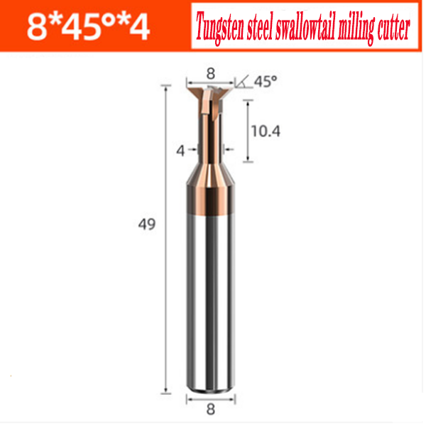 55° Swallowtail Milling Cutter 45°Chamfering 8*49*8*10.4 Carbide Tungsten Steel