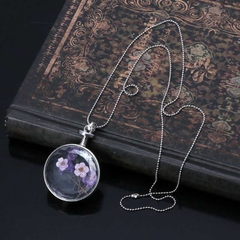 Natural Dried Flowers Necklace Pendant Pressed Lavender Glass Plant decor Gift