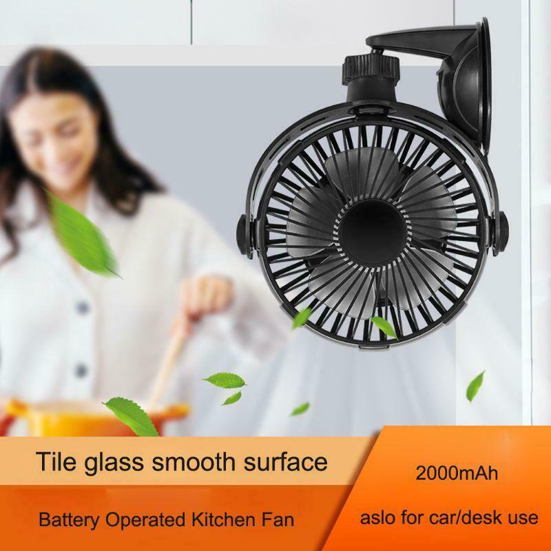 Suction Cup 2000mAh USB Rechargeable Battery Operated Kitchen Fan for Home Car