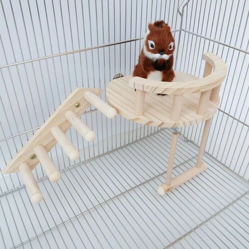 Hamster Wooden Platform Small Pet Cage Fence Play Stand Climbing Ladder SwinH4B6