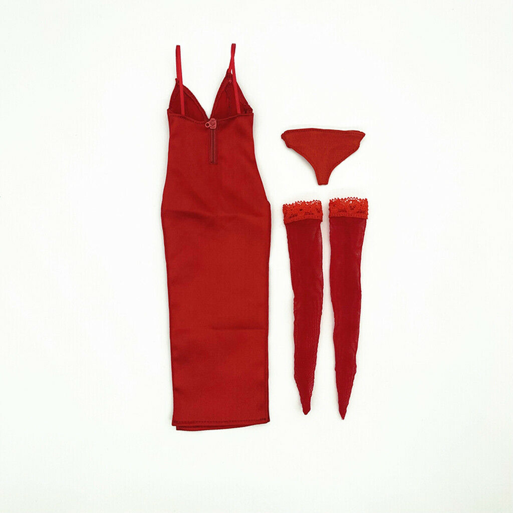1/6 Womens Handmade Red Dress & Stocking for Action Figures Body Clothes