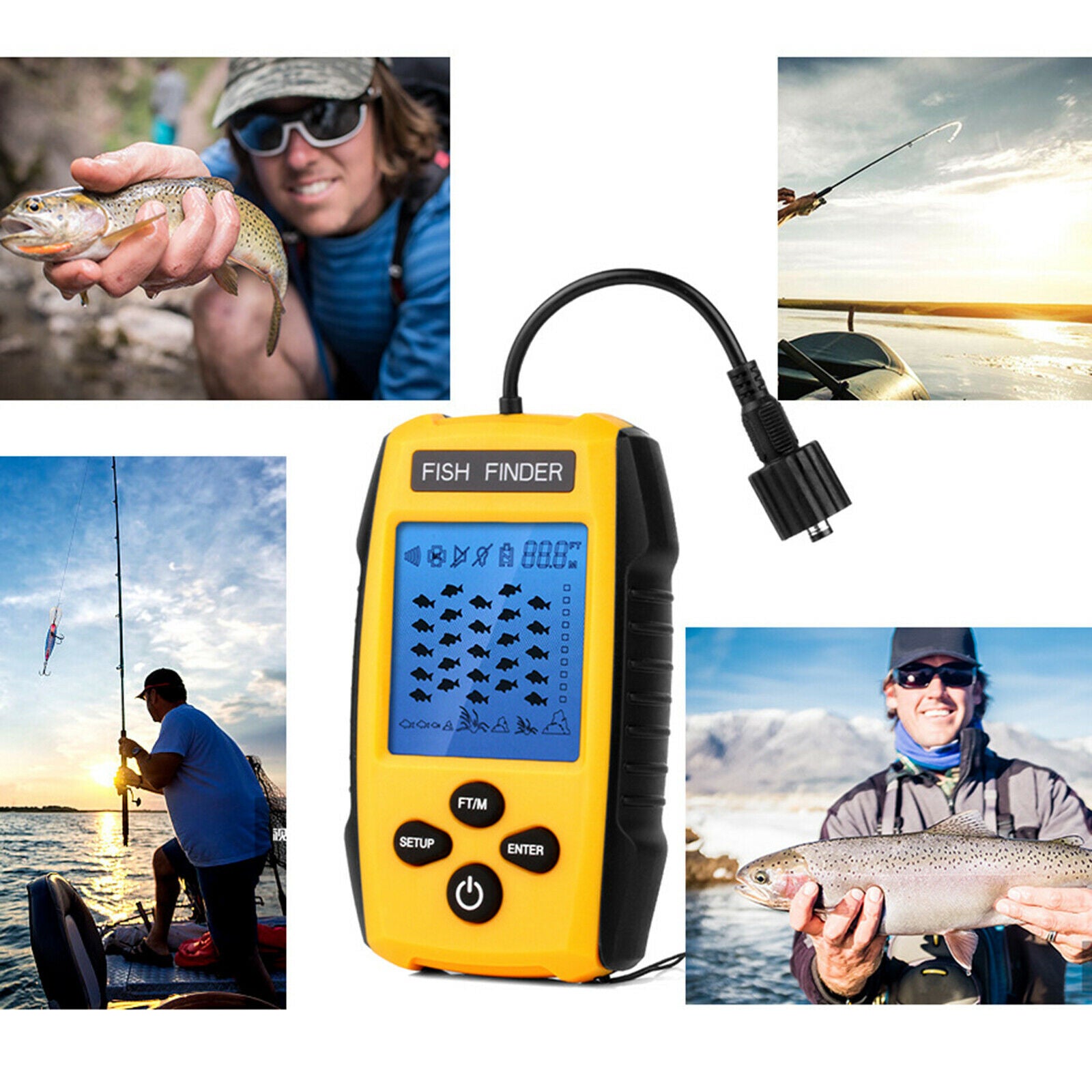 Portable Fish Finder Ice Kayak Fishing Gear Depth Finder Sonar Transducer
