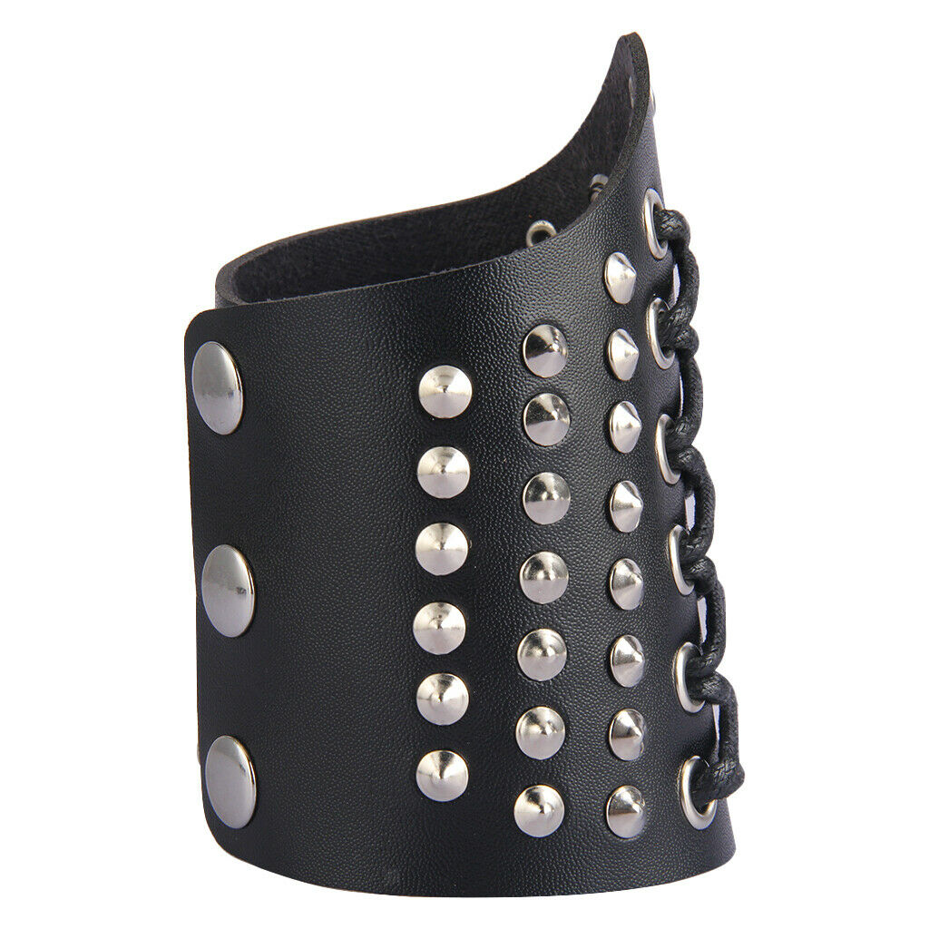 2Pcs Medieval Pu Leather Wristband Wide Bracer Gothic Arm Armor Cuff Black
