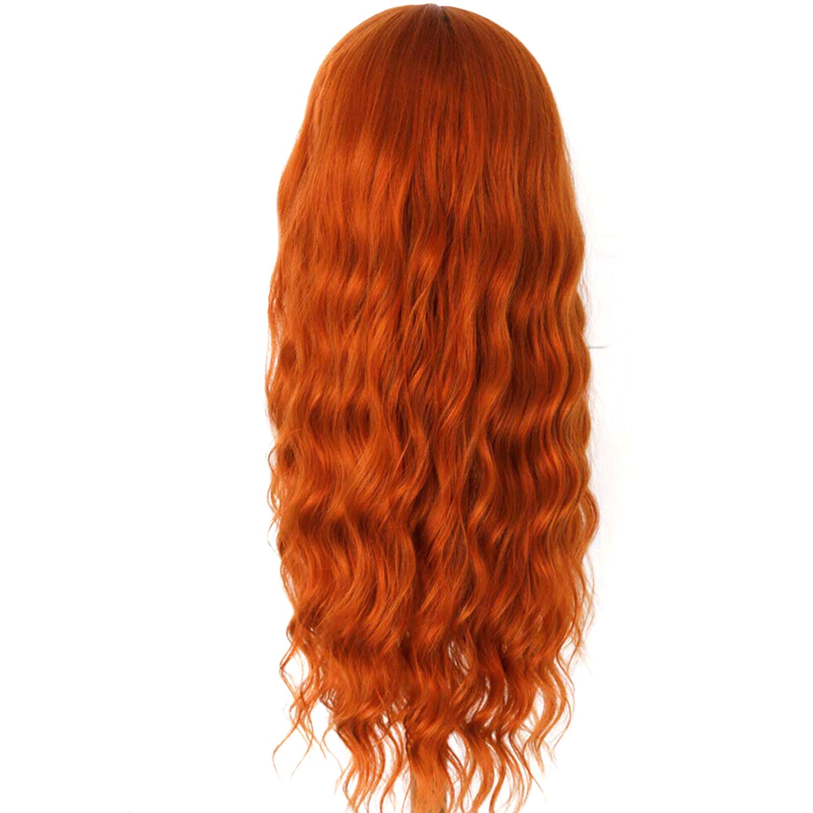 Long Loose Wavy Wig Orange Heat Resistant Synthetic Hair Wigs Full Bangs Natural