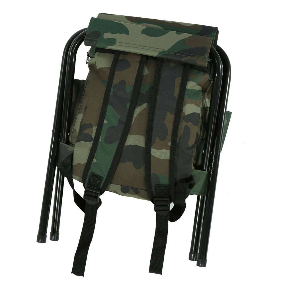 Foldable Chair Seat Fishing Camping Fishing Stool with Carry Bag Camo Outdoor