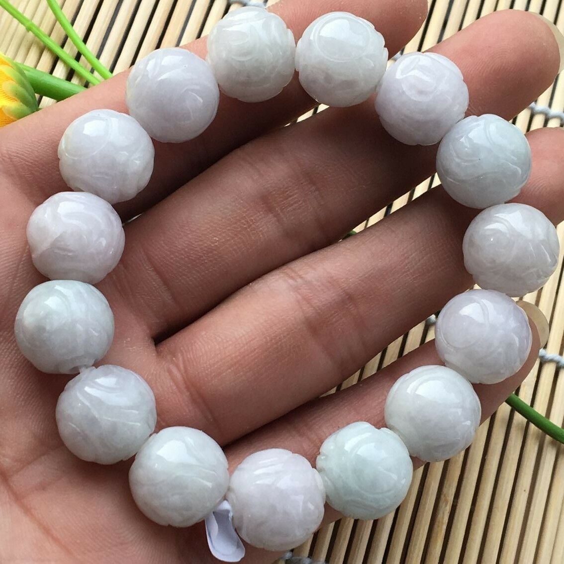 Certified Natural A Grade Jade13mm /Jadeite Carving Beads Men&Women Bracelet AA+