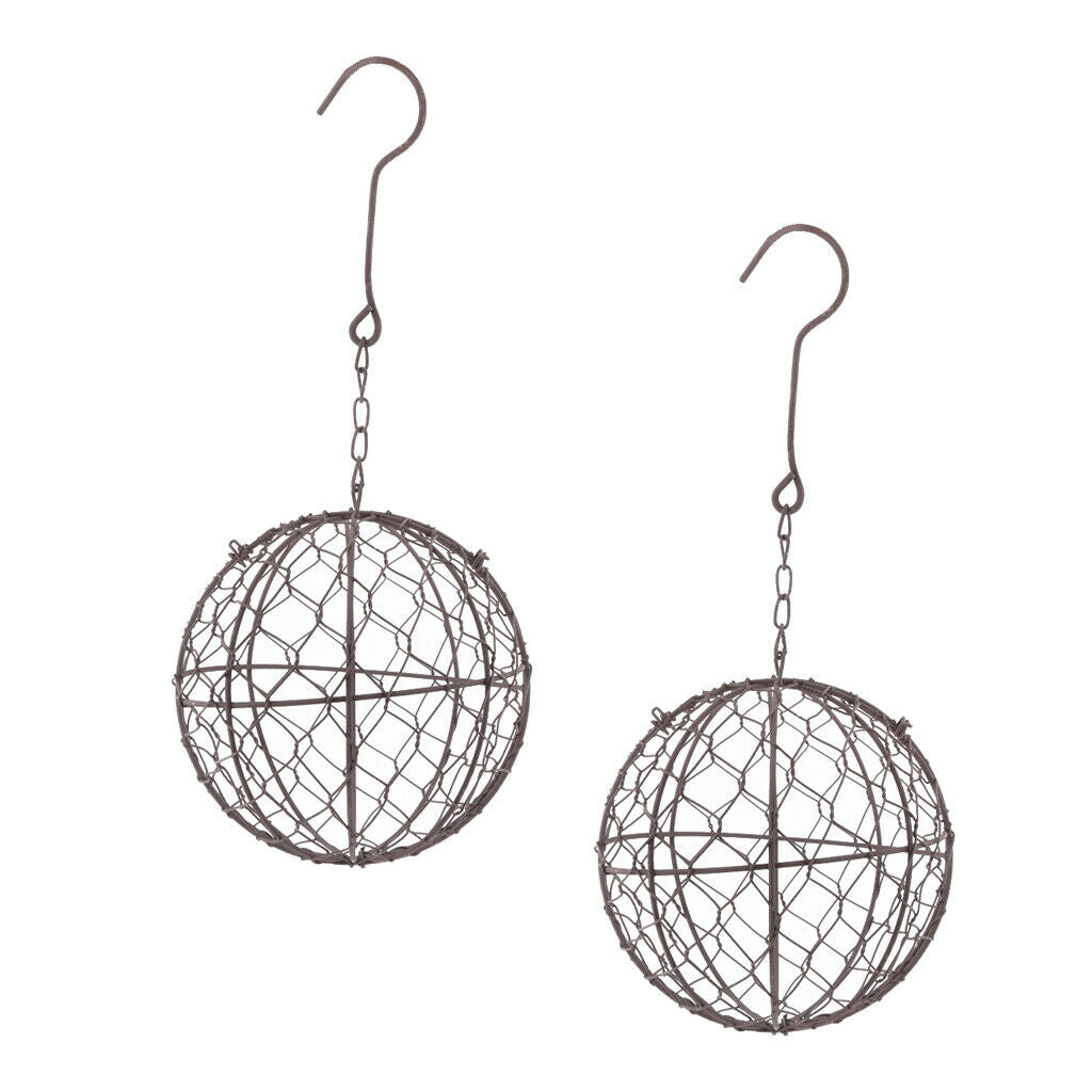 2Pcs 15cm Iron Ball Shape Succulent Pot Metal Hanging Planter Plant Holder