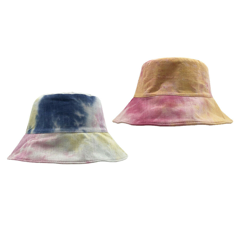 2 Pcs Womens Stylish Tie Dye Bucket Hat Outdoor Beach UV Protection Sun Hat