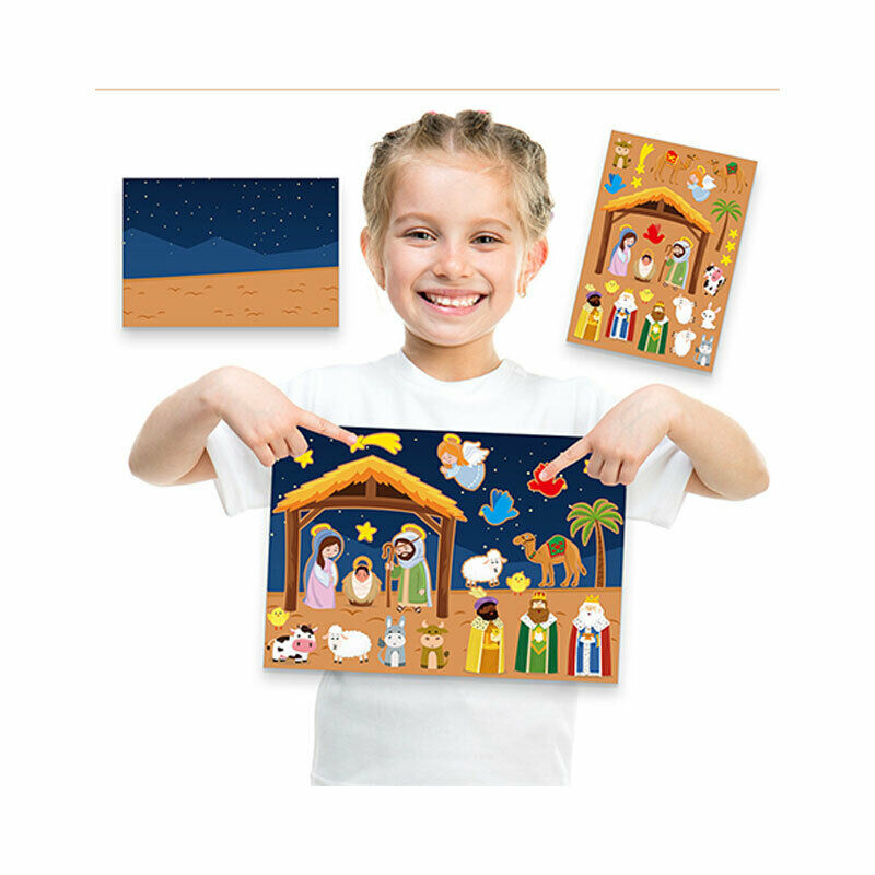 1 Set Children Cartoon Christmas Nativity DIY Scene Christian Manger Decorat KX