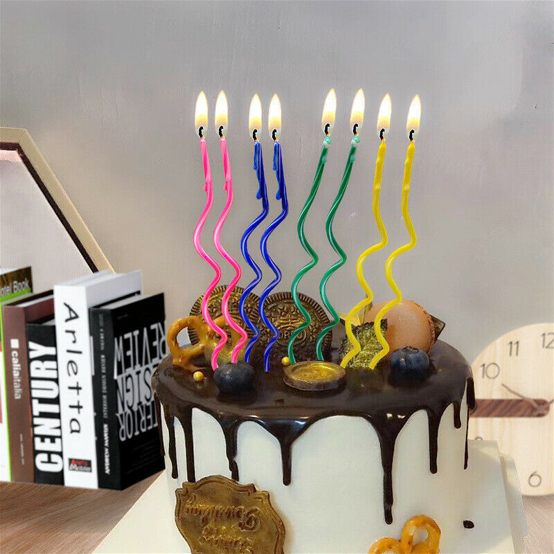 8pcs Long curve cake candles Safe Flames Wedding Cake Party Supplies Cand.l8