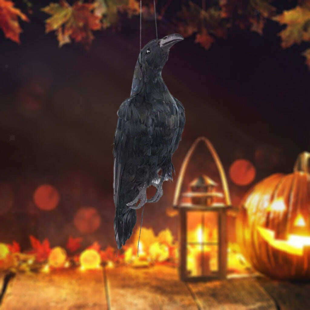 Simulation Halloween Black Crows Tree Hanging Photo Props Decor Crafts