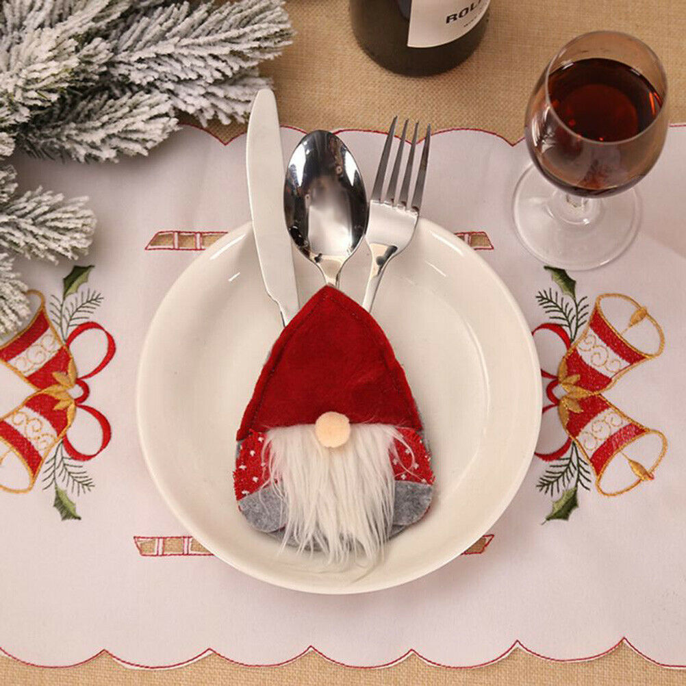 Christmas Santa Faceless Cutter Forks Cutlery Cover Holders Bag Dinner Decor