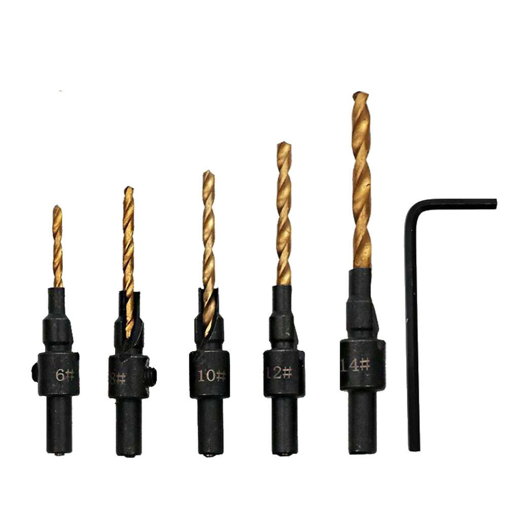 5Pcs HSS Countersink Drill Bit Set 6 8 10 12 14mm Carpentry Tool