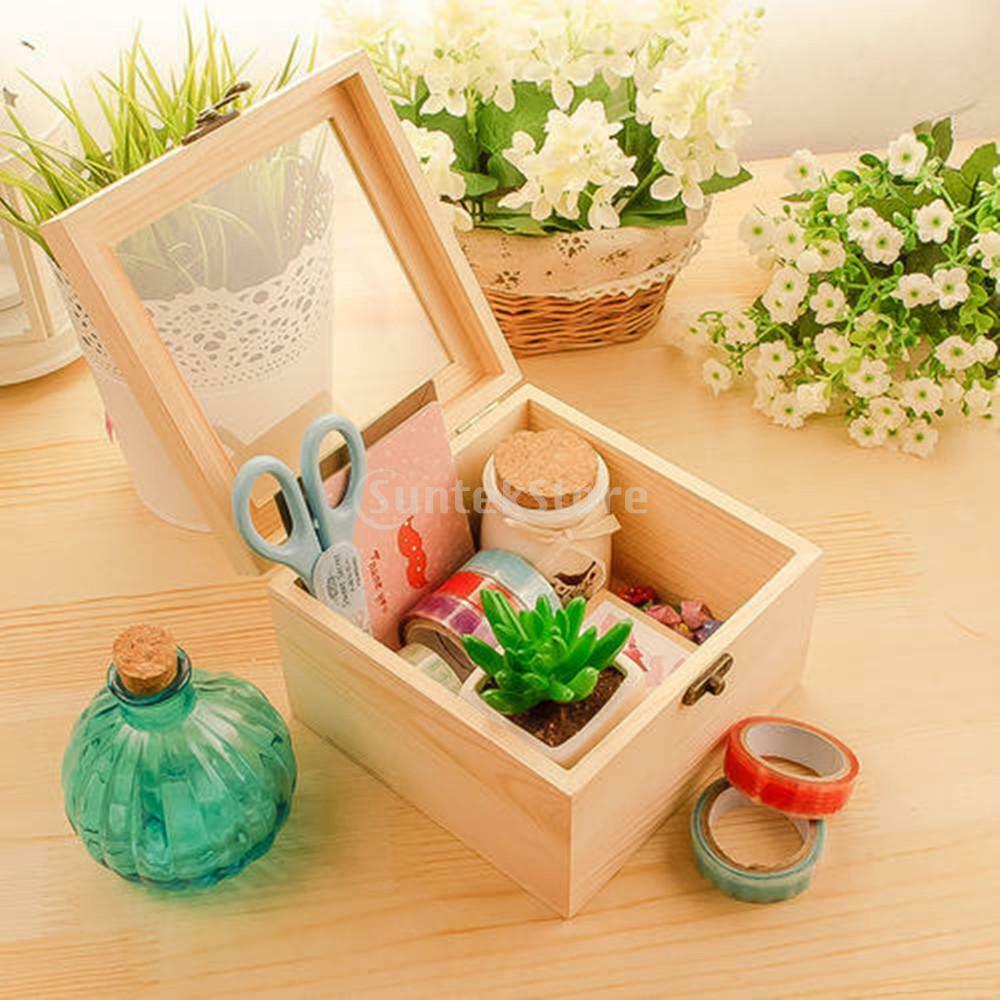 Wooden Lockable Hinged Box Glass Top Display Case Flower/Crafts/Gifts Box 1#
