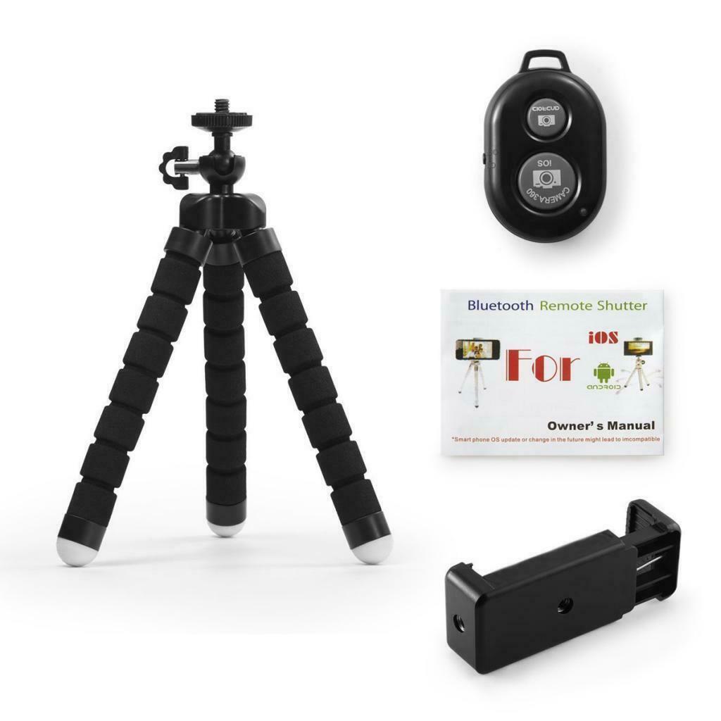 Universal Flexible Sponge Tripod Phone Stand Holder with Bluetooth Remote