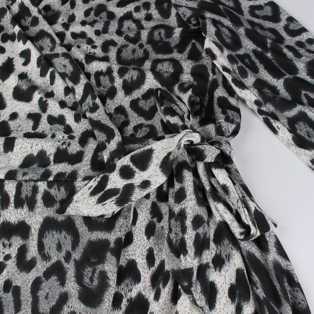 Fashion Women"s Leopard Sexy V-Neck Long Sleeve Mini Party Club Summer DressesUS