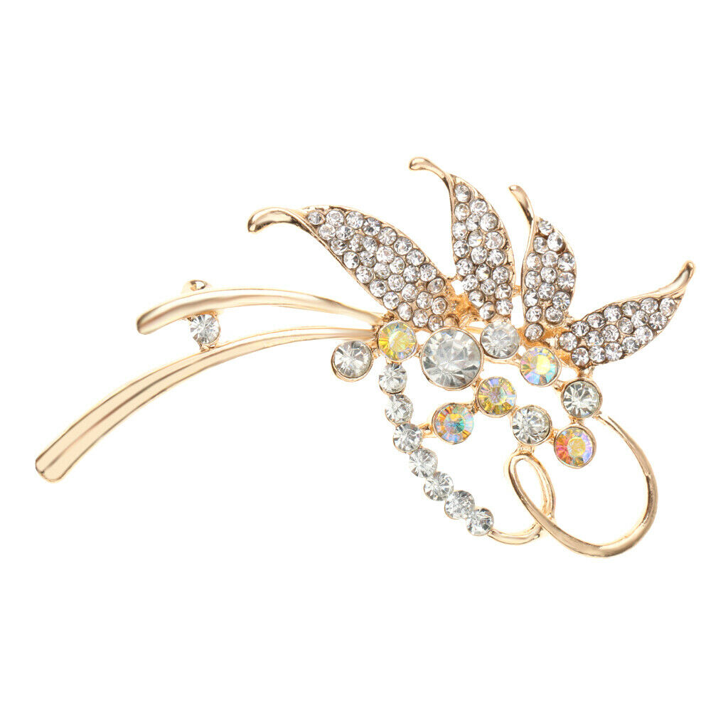 Golden Fashion Crystal Leaf Brooch Pin Suit Shawl Buckle Pin Brooch Jewelry