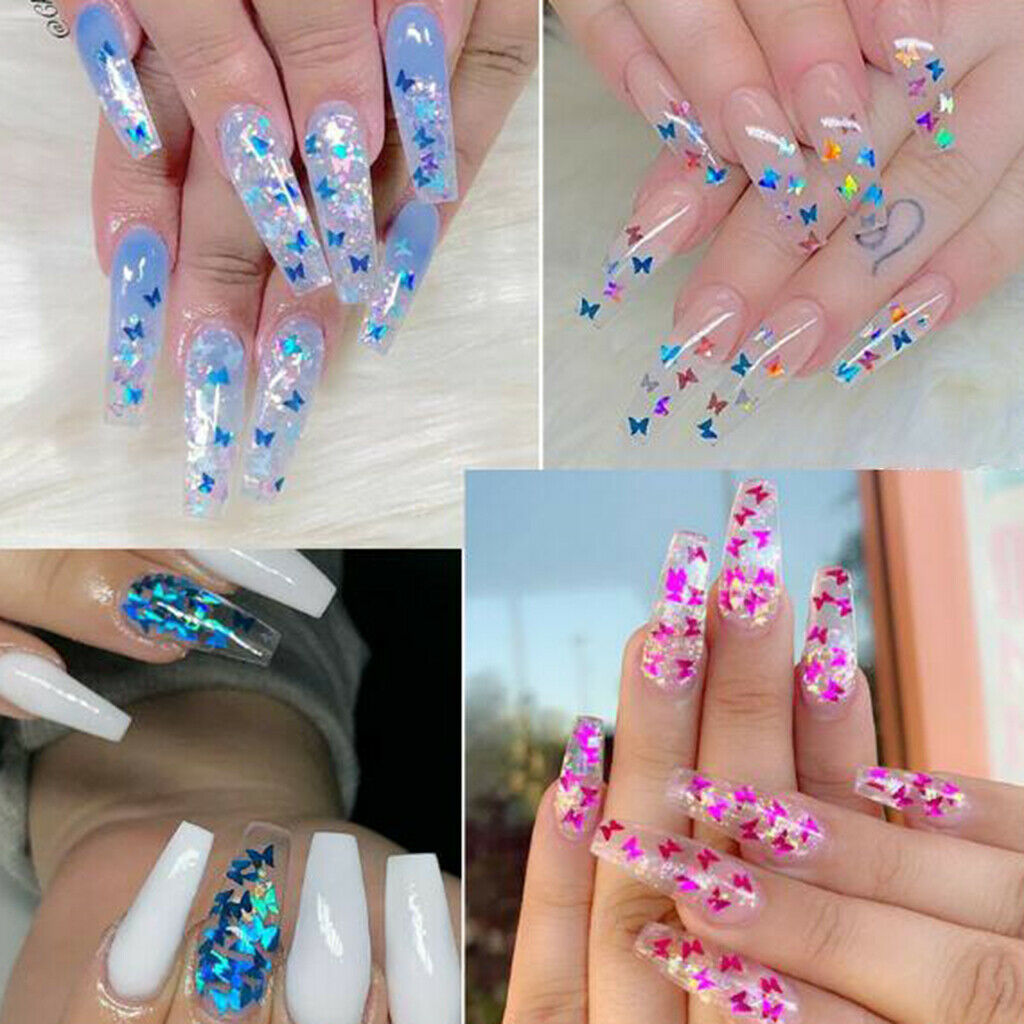 Nail Paillettes Sparkle Iridescent Butterfly Flakes Nails Kits Art Decals