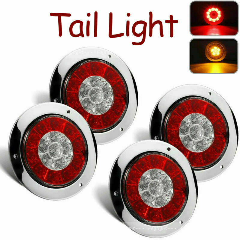 4X 4inch Tail Light Round Red Amber Truck RV Trailer Stop Brake Turn Signal Lamp