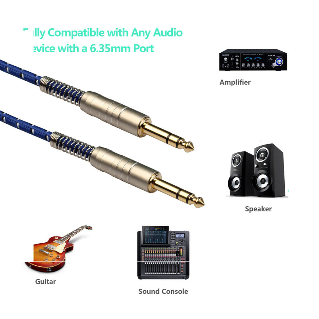 1Pc 6.35mm Male to Male Stereo Audio Aux Cable 180cm