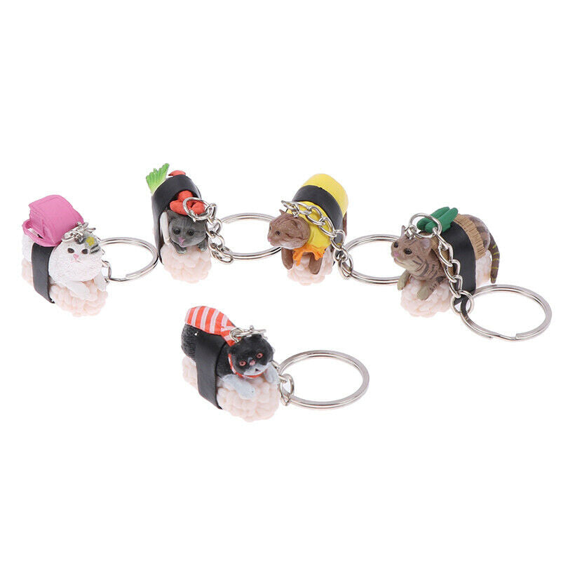 Cute Cartooon  Cat and Sushi Keychain Car Auto Keyring Metal Keychain Key R NC