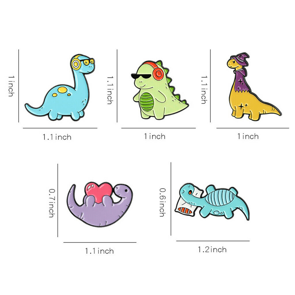 5Pcs Dinosaur Enamel Pins Enamel Pin Set Cartoon Badges for Clothing Hat