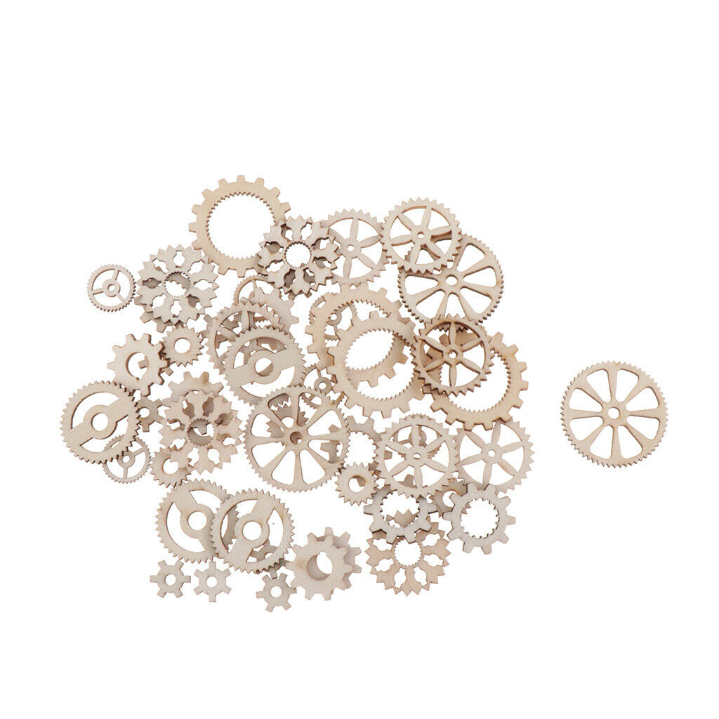 100Pcs Unfinished Hollow Gear Tags Wooden Pieces Cardmaking Embellishments Craft