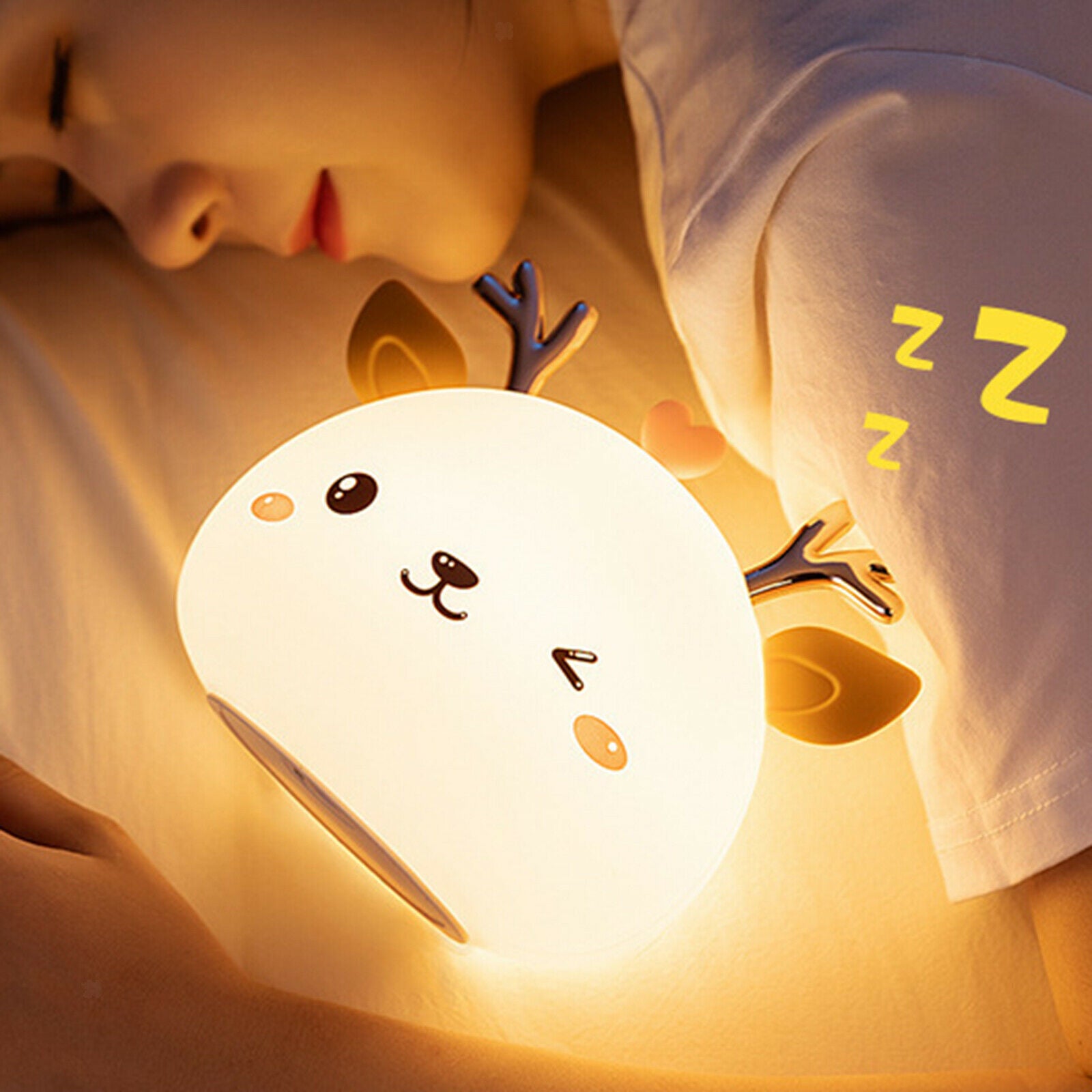 USB Cartoon Deer Silicone Night Light Touch Sensor Lamp Nightlight Kid Decor