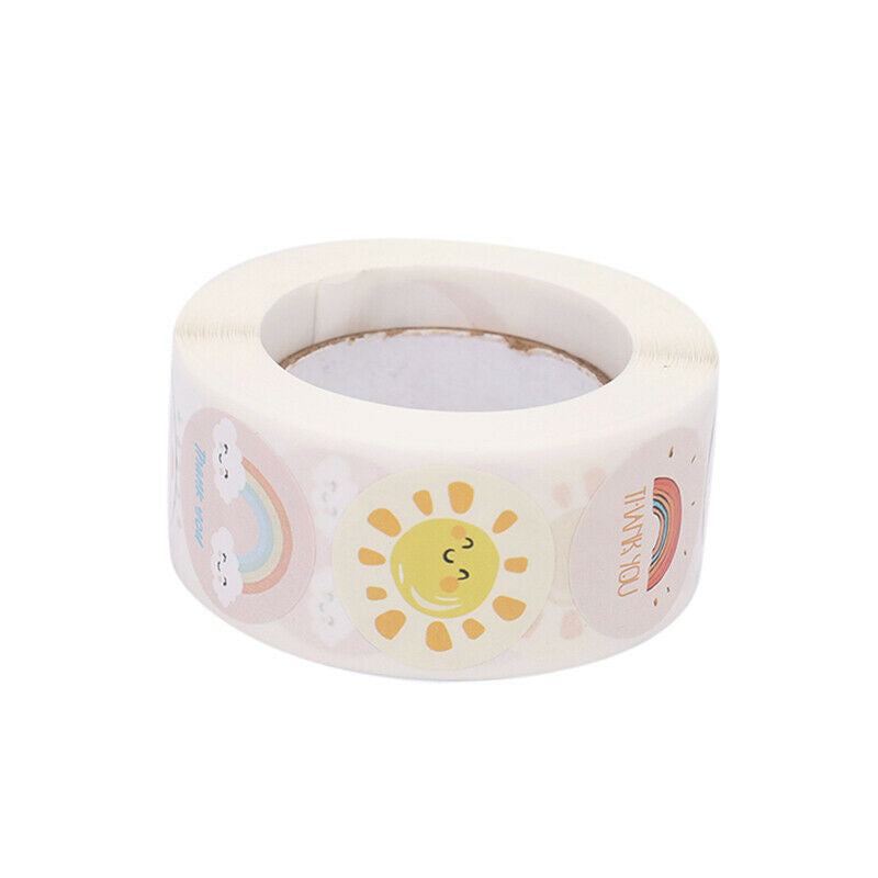 500 Pcs Round Cartoon Thank You Stickers Cute Sun Rainbow Clouds Stick.l8