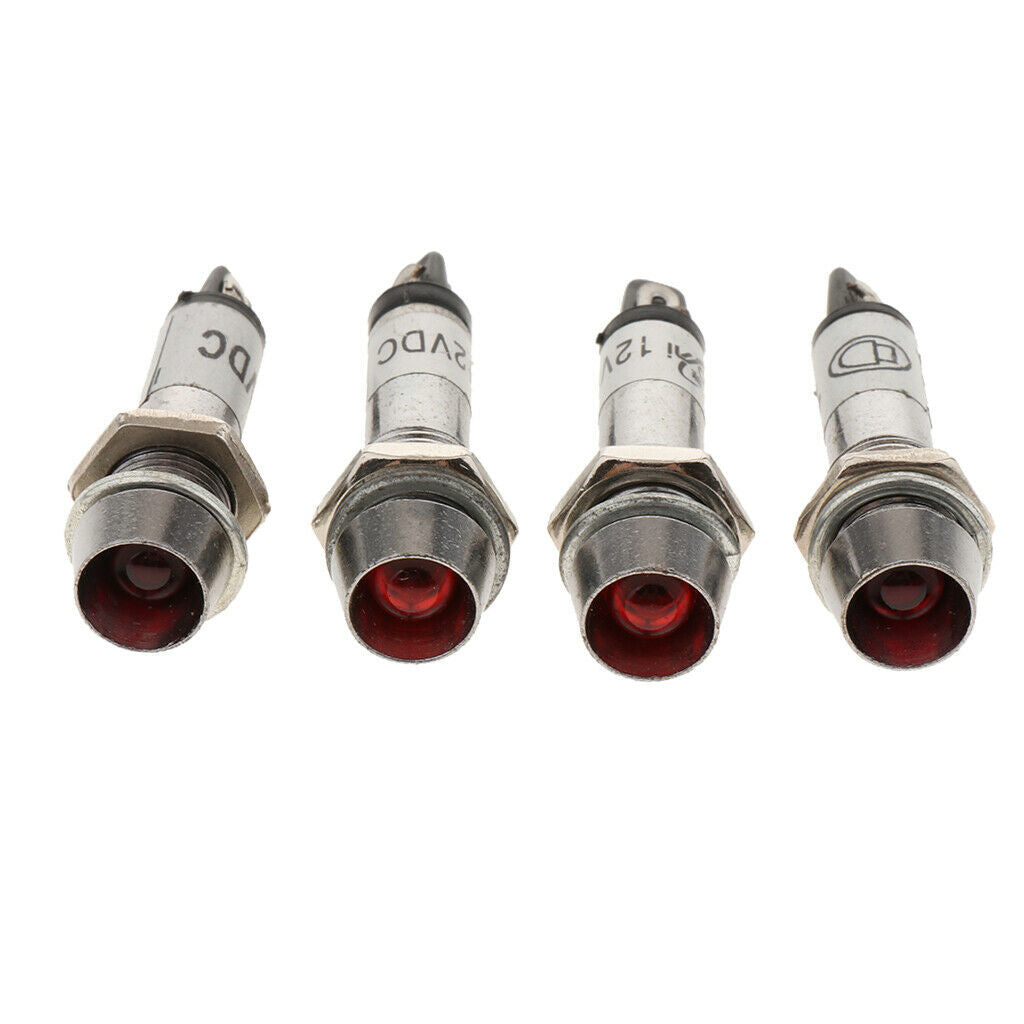 4 Pieces 12V DC 8mm LED Metal Power Indicator Signal Lights Lamps Bulb Red