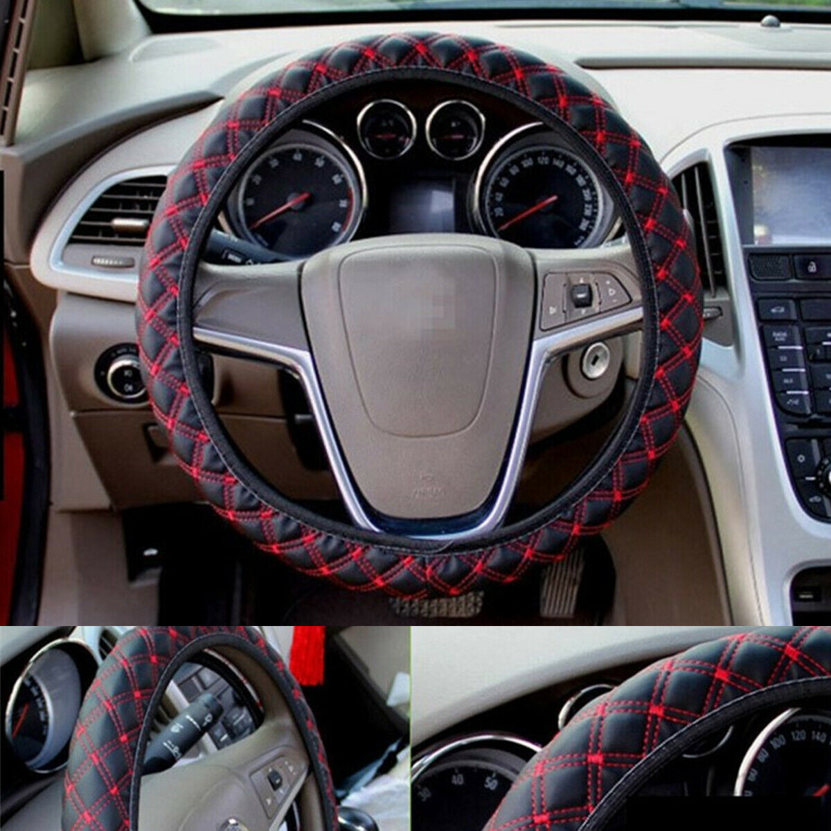 15''/38cm Plush Car Steering Wheel Cover black & red X2  easy operate New arrive