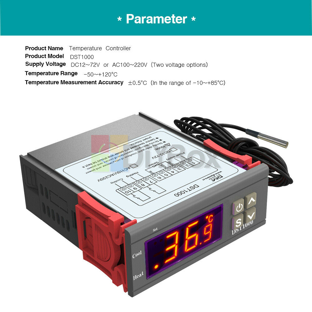 DC12-72V DST1000 Temperature Controller Thermostat DS18B20 Probe Better STC-1000