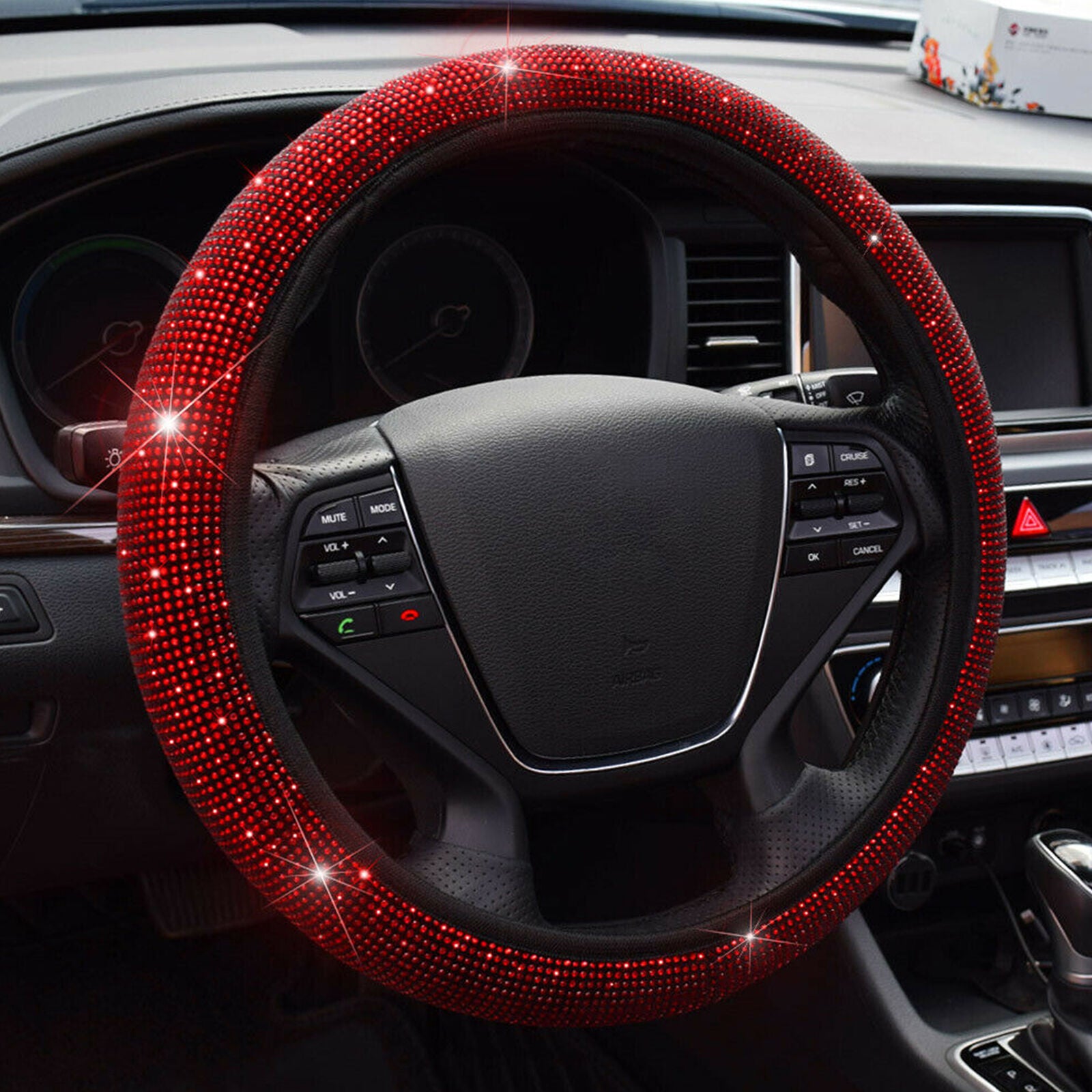 Red 15''/37-38cm Car Diamond Steering Wheel Cover Bling Shining Rainbow Women