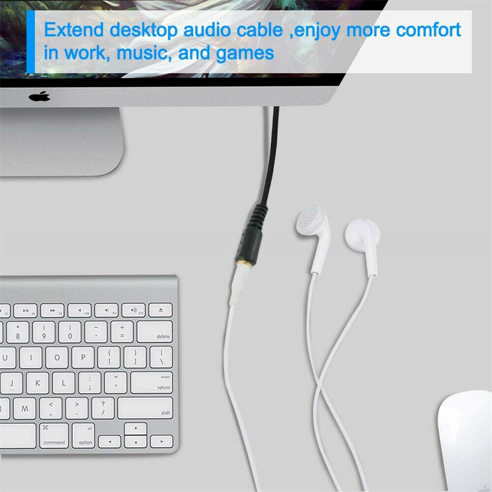 3.5mm Stereo Audio Aux Headphone Braid Cable Extension Cord Male to Female ~ 5ft