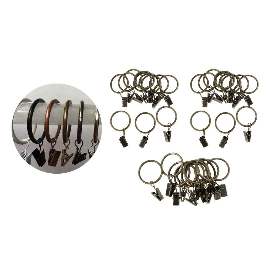 36 Pieces Metal Curtains Rings for Curtains with Clips Bronze 25mm
