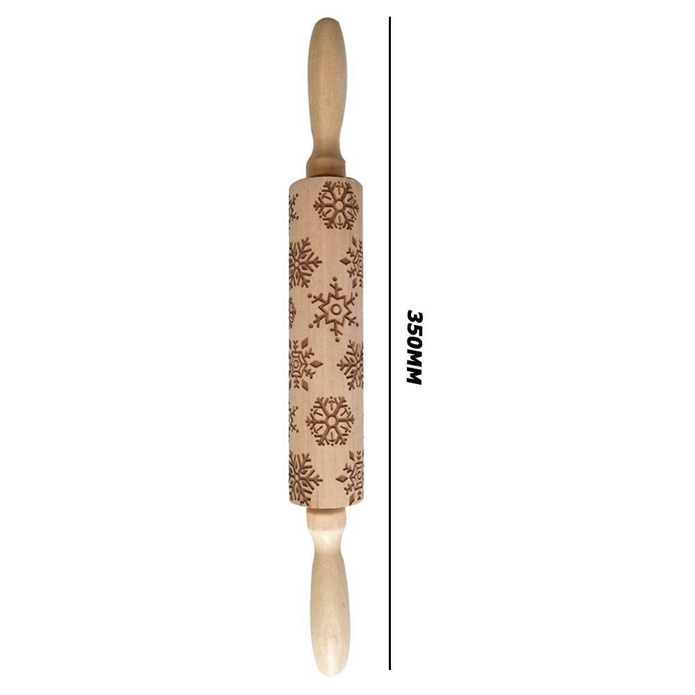 Wood Christmas Gift Embossed Rolling Pins Embossing Baking Cookies Tool @