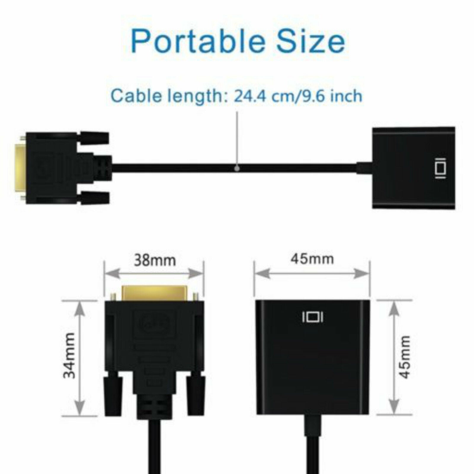 DVI-D 24+1 Pin Male to VGA 15Pin 1080p Female Active Cable Adapter Converter
