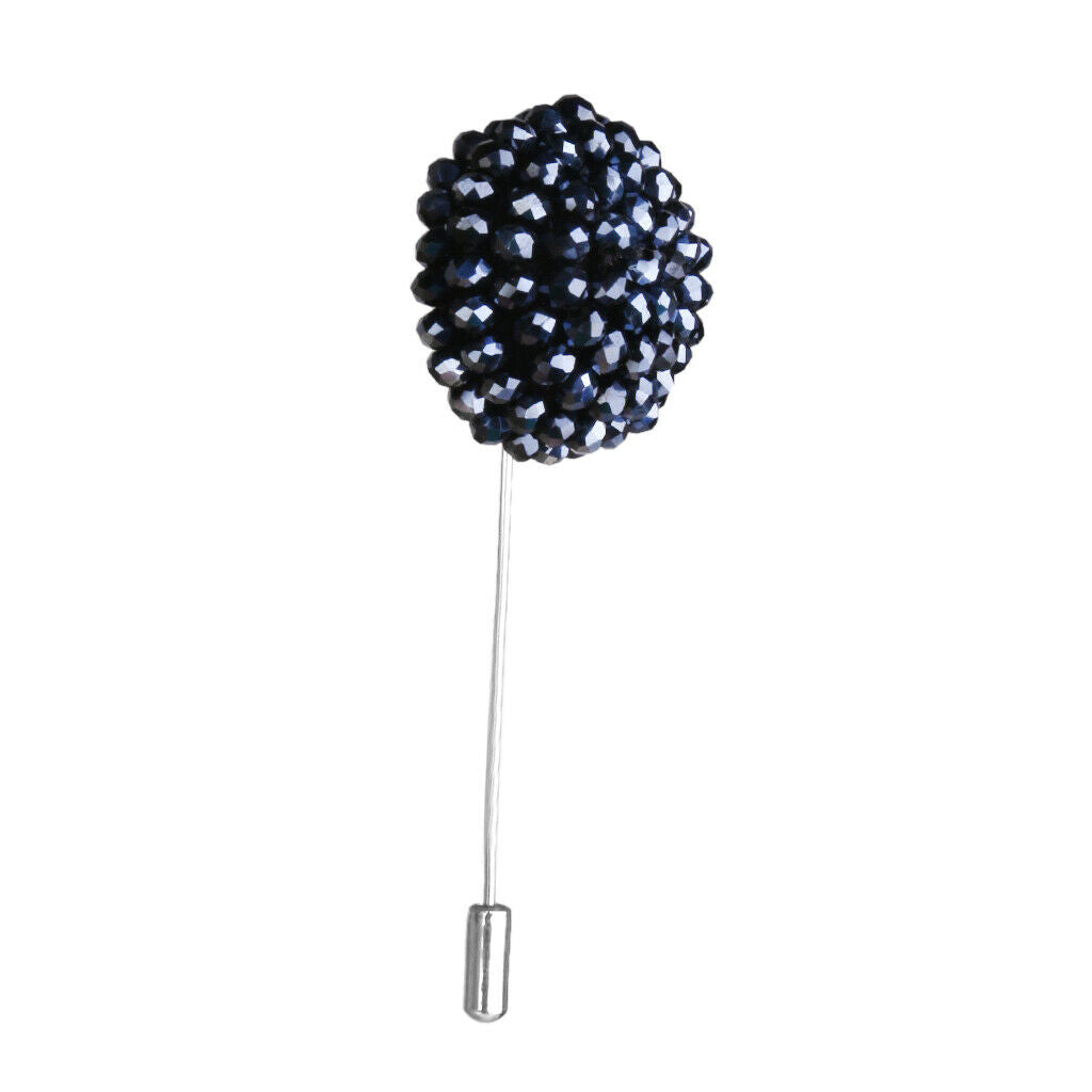Handmade Crystal Round Spherical Stick Brooch Pin for Women Navy Blue