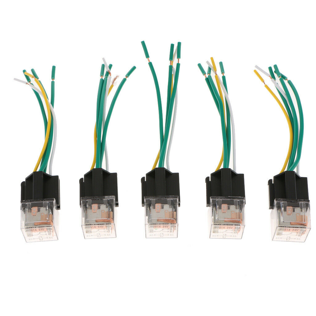 5Pcs Car Relay and Socket Waterproof 80A AMP 5-Pin SPDT 5 Wire 18/16AWG  24V
