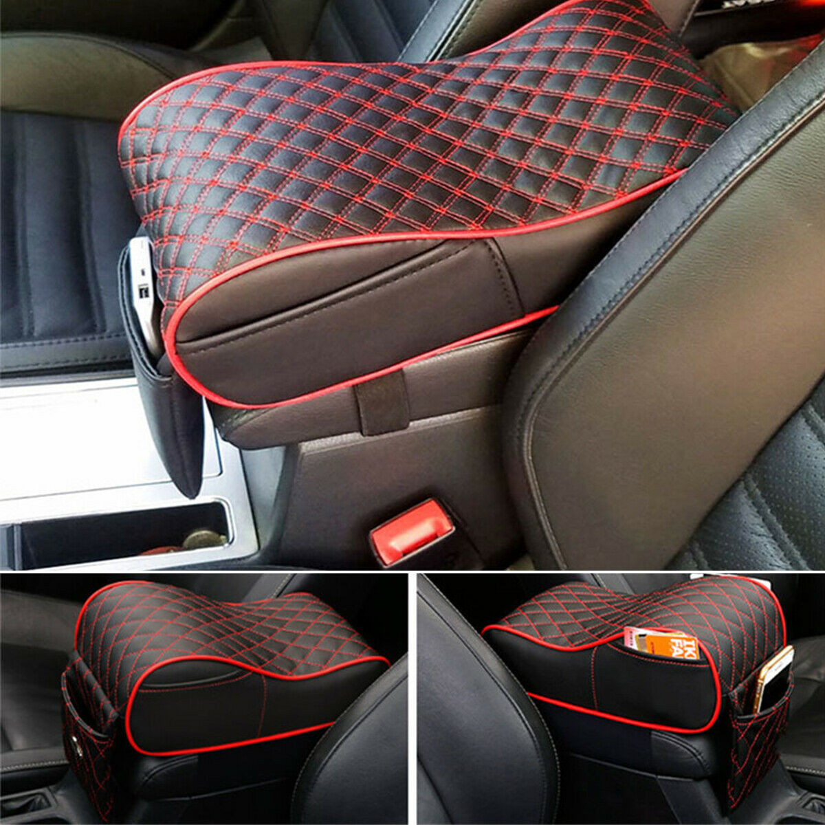 Universal Center Console Cover SUV Truck Car Memory Foam Cushion W/ Phone Holder